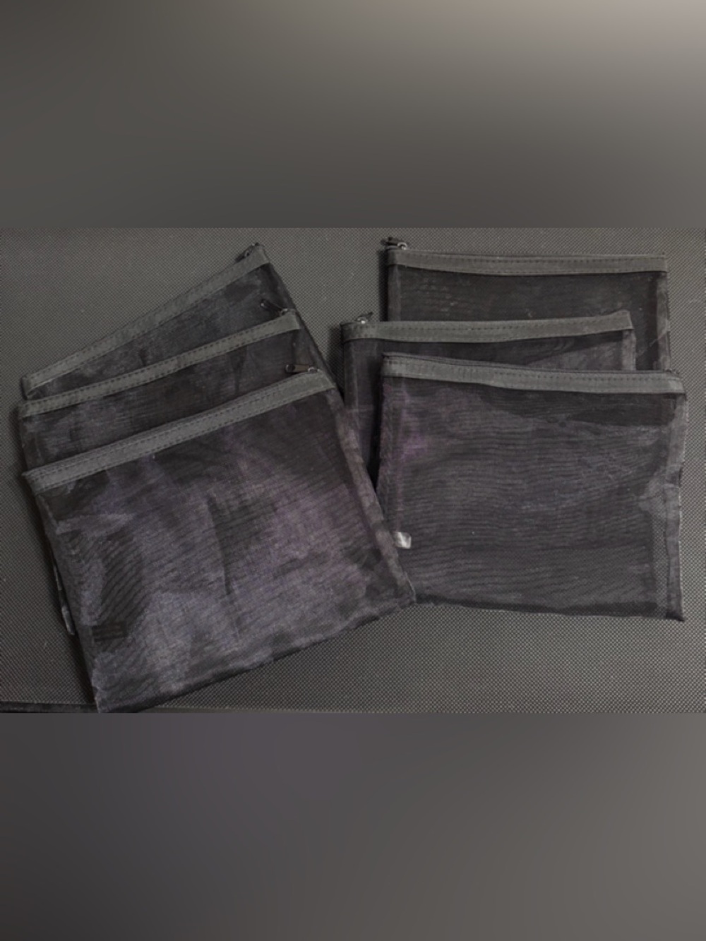 Black Mesh Cosmetic Bags Zip Makeup / Travel Toiletry Kit Storage - lot of 7